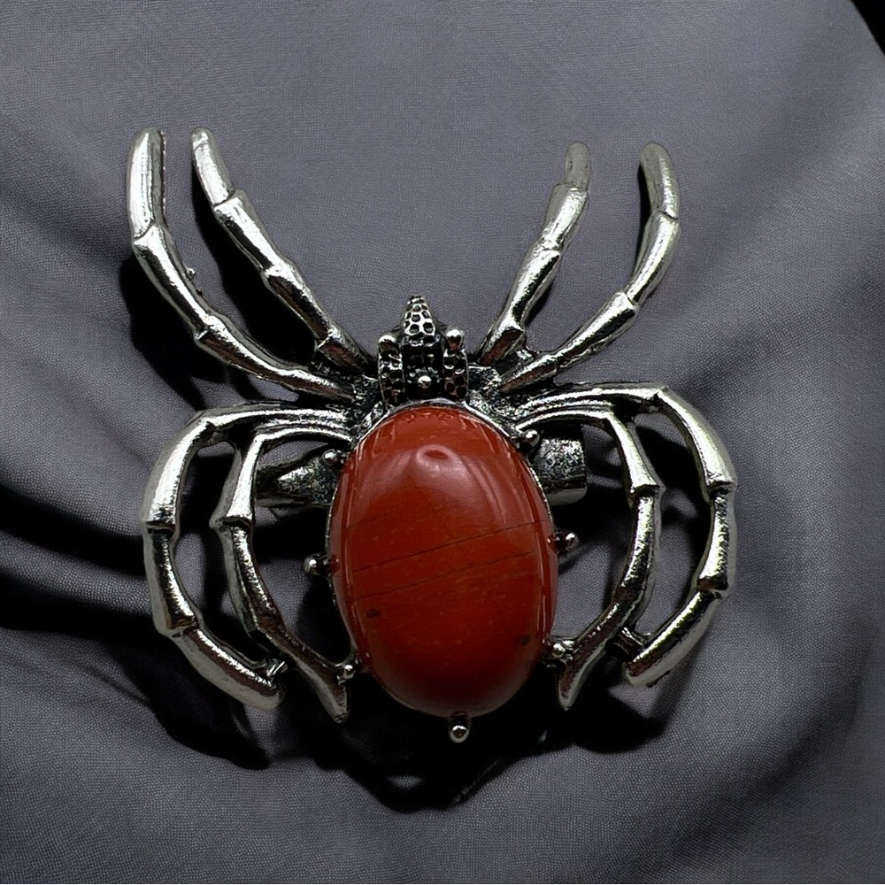 New Red Jasper Stone Spider Pendant Necklace or Pin Brooch w Cord